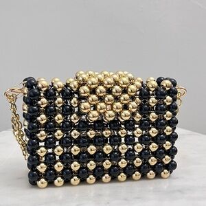 Elegant Black and Gold Beaded Women's Bag